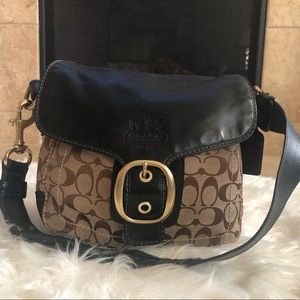 Coach Bleecker Signature Black Leather Flap Bag